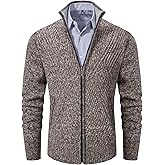 VtuAOL Men's Cardigan Sweaters Full Zip Sweaters Stand Collar Casual Knitted Cardigan with Pockets