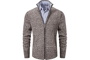 VtuAOL Men's Cardigan Sweaters Full Zip Sweaters Stand Collar Casual Knitted Cardigan with Pockets