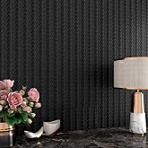 ReWallpaper Black Textured Wallpaper Peel and Stick Modern Embossed Basketweave Contact Paper for Cabinets Shelves Removable Vinyl Wall Covering for Walls Bedroom Bathroom Waterproof 17.7in x 6.5ft