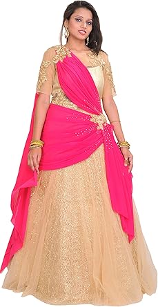 Exotic India Ivory Cream And Pink Designer Wedding One Piece Dress With Beigecolor X Small Amazon Co Uk Clothing