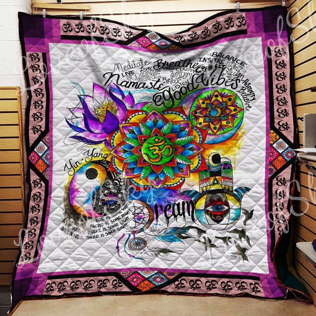 Yoga Art Quilt in The Life Beautiful White and Purple