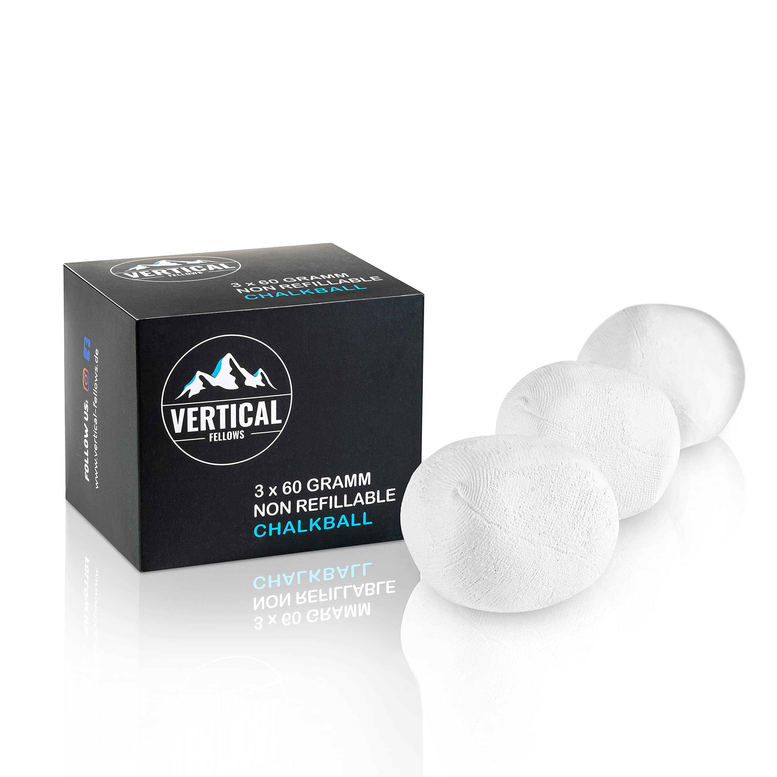 VERTICAL FELLOWS Chalk Ball 3-pack (3x60 grams) chalk ball magnesia ball - DERMATEST very good - ideal chalk & magnesia chalk ball for climbing, bouldering, gymnastics, weightlifting, cross fit