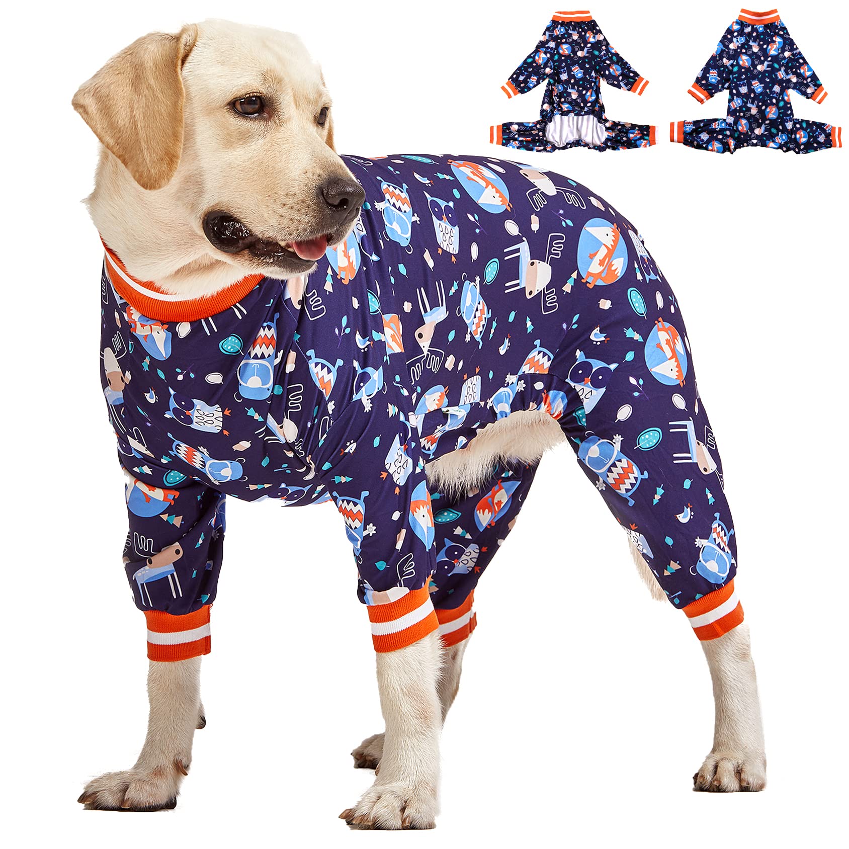 LovinPet Pet Clothes For Large Dogs: Nighthawk& Red Fox Steel Gray Print, Lightweight Stretchy Knit Pullover Pet Pajamas, Big Dog Onesie, Large Breed Dog Jammies, Pitbull Pajamas/XL