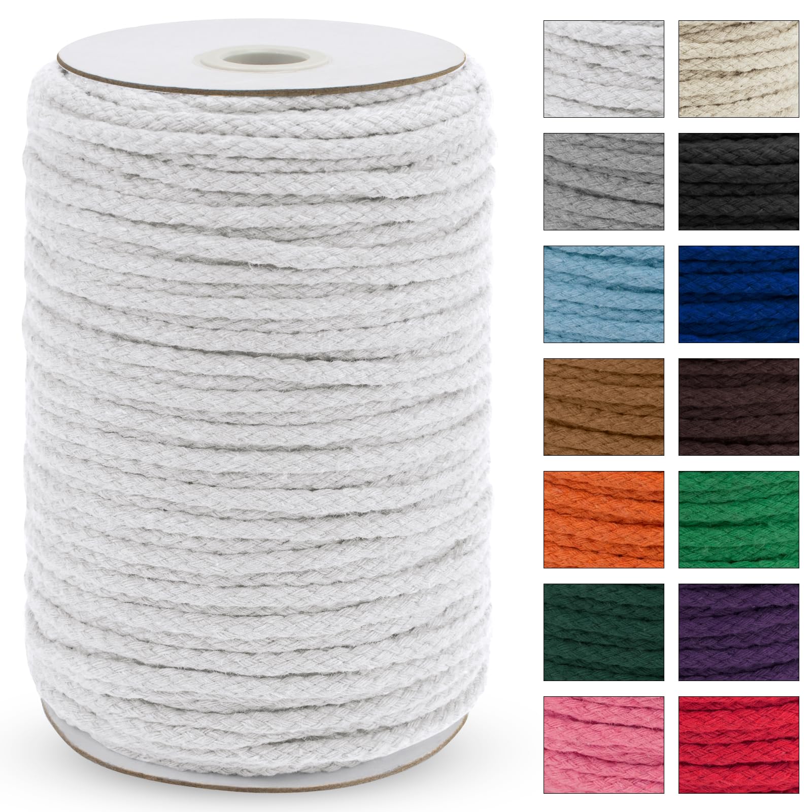Uiopa Macrame Cord 5mm x 90m, Thick Macrame Rope 8-Strand Braided Cotton Rope, White Cotton Cord for Plant Hangers, Wall Hanging, Dream Catcher, Garden, DIY Projects