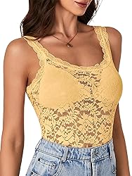 LYANER Women's Floral Lace Scallop Spaghetti Strap