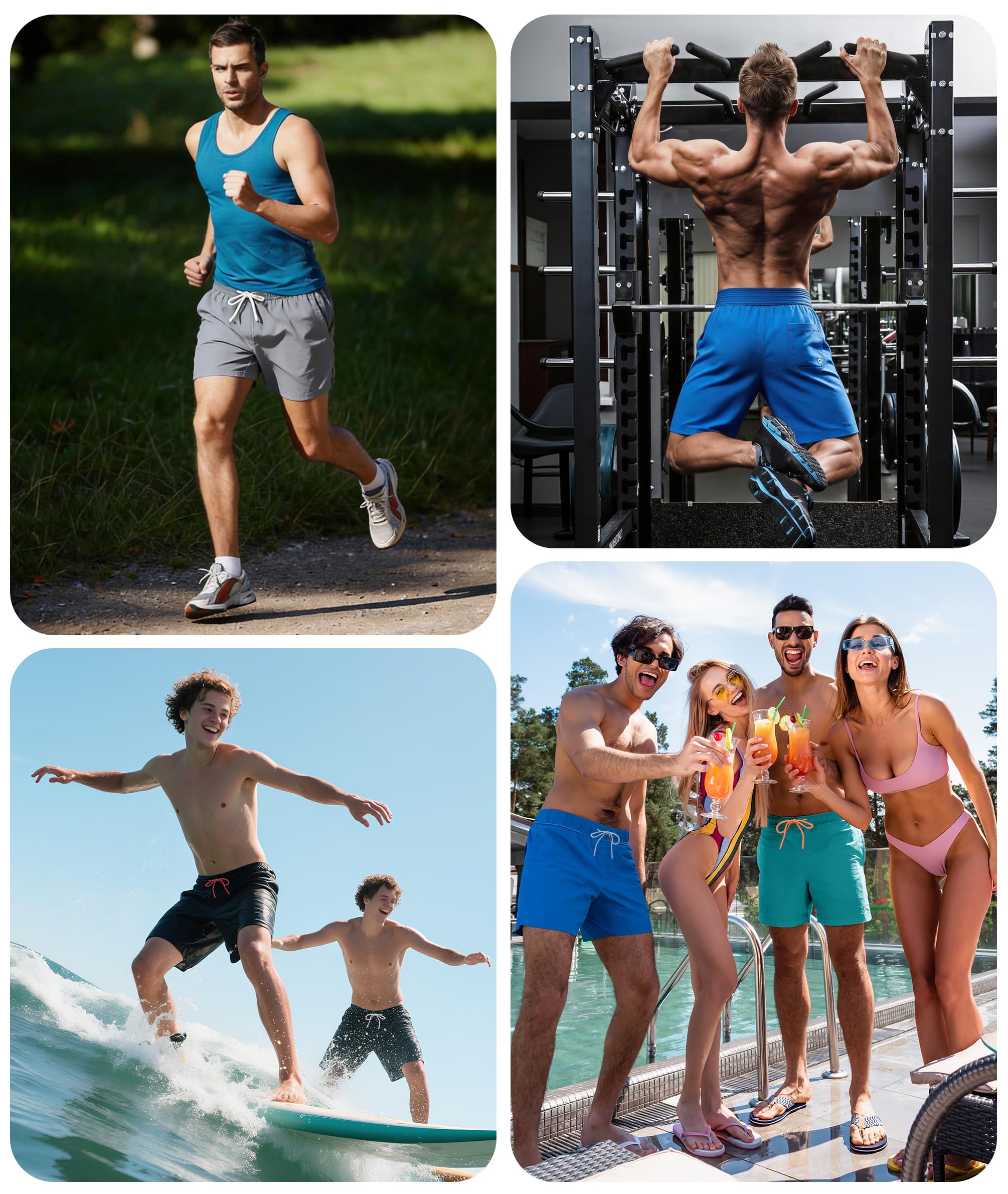 Zoofly Schwimmhose Herren mit Taschen Gym Shorts Zipper Pockets Boardshorts für Männer Atmungsaktive Badehose Mann mit Tunnelzug Schwarz L 6