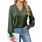 BMJL Women's Blouses Dressy Casual Satin Silk Long Sleeve Shirts Business Casual Tops