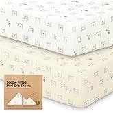 2-Pack Mini Crib Sheets Fitted - 38x26 Pack N Play Sheets for Pack and Play Mattress, Organic Cotton, Soft & Breathable Playard Bedding, Neutral Mini Toddler Bed Cover for Boys, Girls (Bumble Bear)