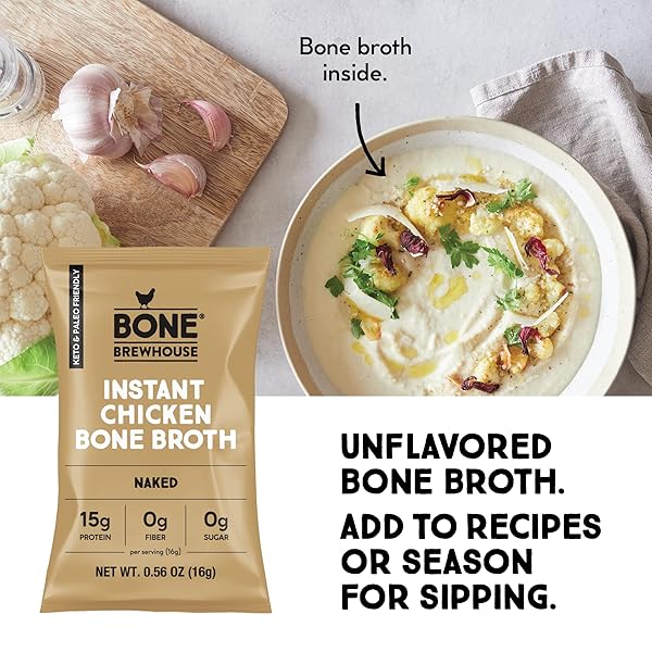 BONE BREWHOUSE – UNFLAVORED CHICKEN BONE BROTH PROTEIN POWDER – KETO & PALEO FRIENDLY – INSTANT SOUP BROTH – 15G PROTEIN – NATURAL COLLAGEN, GLUTEN-FREE & DAIRY FREE – 5 SERVINGS