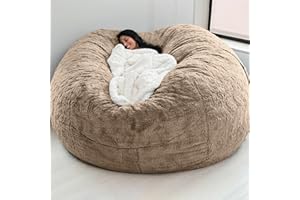 DSTXIZZ Giant Bean Bag Chair Cover(No Filler),Oversized Round Soft Fluffy PV Velvet Washable Lazy Sofa Bean Bag Bed Cover for Adults, Living Room Bedroom Furniture Outside Cover (Light brown, 7FT)