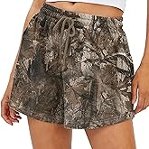 Ardrem Women Camo Sweat Shorts High Waisted Drawstring Lounge Shorts Maple Leaf Cheetah Print Athletic Shorts with Pockets