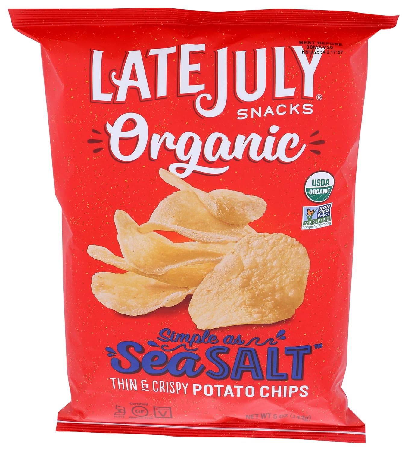 LATE JULY Snacks Organic Potato Chips Simple as Sea Salt Potato Chips, 5 oz. Bag