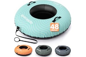 SereneLife 44"/48'' Snow Tube for Sledding - Heavy Duty Rubber Inner Tube, Oxford Cover, Thickened PVC Bottom & Tow Strap - Inflatable Snow Sled for Kids & Adults - Perfect Winter Outdoor Fun Gift