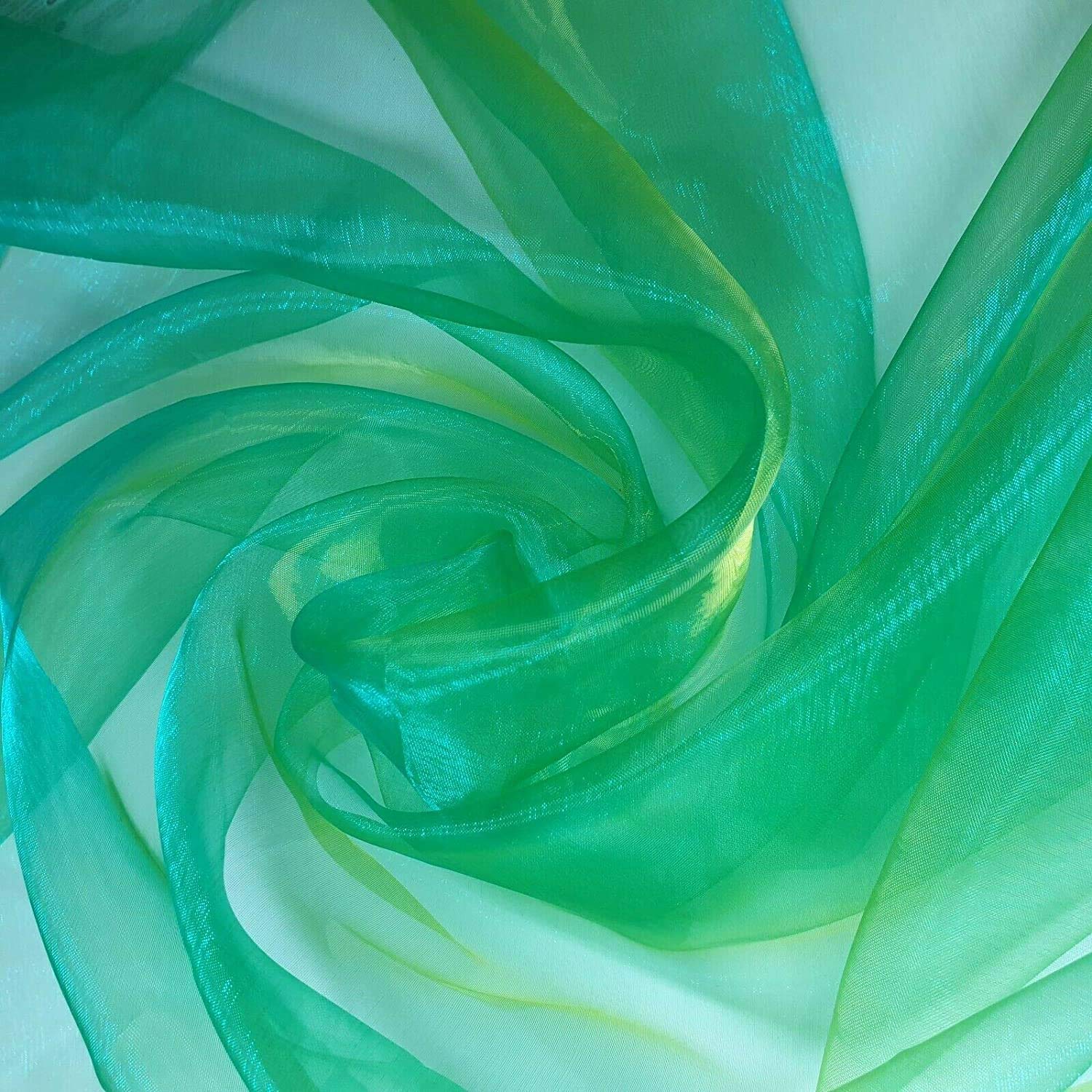 Sheer Organza Fabric Voile Drape Curtain, Wedding Fabric 150cm Organdie by Meter (25+ Colours) (Neon Green, 5 Meter) — image 1
