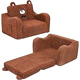 MOMCAYWEX Kids Sofa, 2-in-1 Flip-Out Foam Couch, Soft Play Lounge Chair for Toddlers and Children, Brown