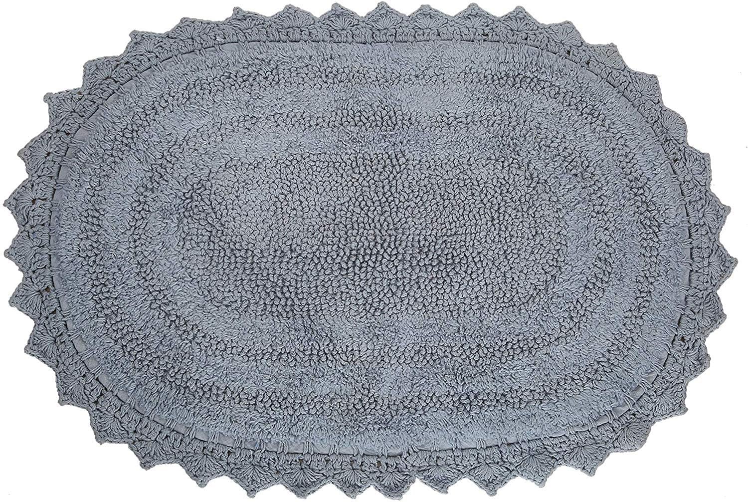 RAJRANG Oval Bath Mat - 61 x 43 cm Soft Cotton Machine Washable Absorbent Reversible Decorative Bathroom Rugs for Home and Kitchen - Grey