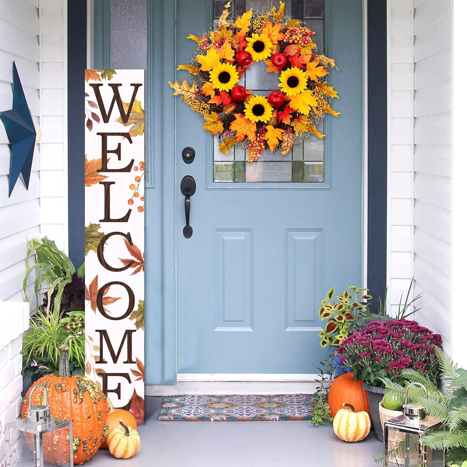 Yard Signs - Fall Wooden Porch Sign Front for Door Decoration Decorations Welcome Fall Autumn- Standing Hanging Home Front Door Wall Yard sign PartyIndoor Outdoor Decoration,47.2