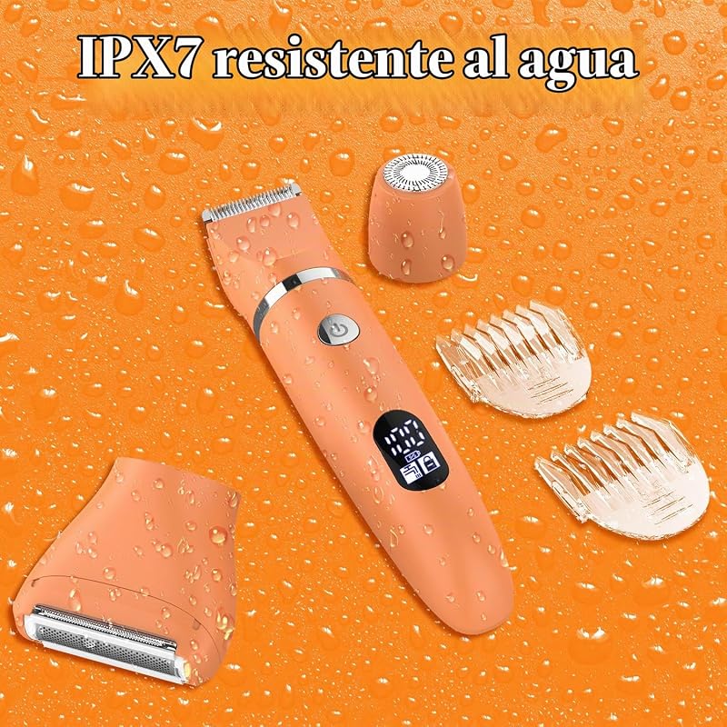 afeitadora eléctrica para mujer cortapelos corporal para mujer recortadora para zona bikini Afeitado de piernas impermeable pantalla LCD seco/mojado 3 in 1 Naranja