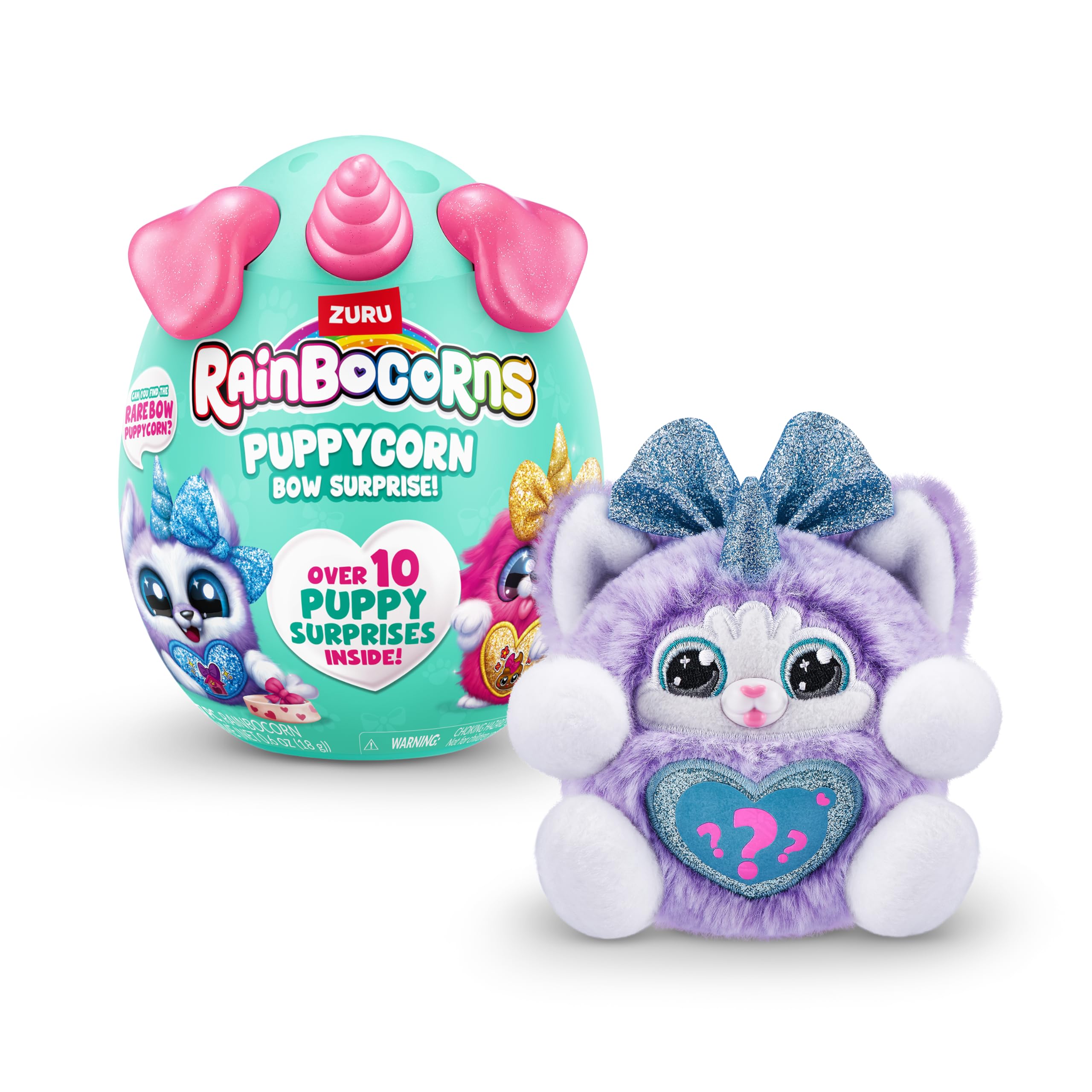 Rainbocorns Puppycorn Bow Surprise, Puppycorn Series 3, Rufus the Husky - Collectible Plush - 5 Layers of Surprises, Peel and Reveal Heart, Stickers, Slime, Ages 3+ (Husky)
