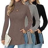 Sweetyweee 3 Pack Women's Turtleneck Sweaters, Side Split Long Sleeve Pullover, Ribbed Knit Fall Winter Tunic Top 2025(Black, Light Gray, Coffee,Large)