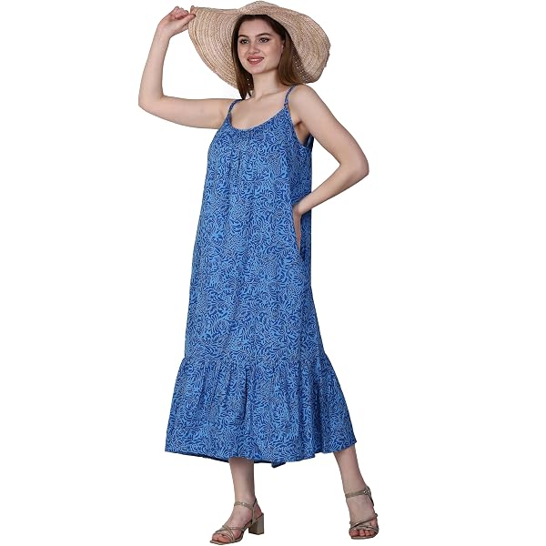 Women's Casual Sleeveless Maxi Dress - Shirred Back, Beach Vacation Boho Flowy Dress - View #2