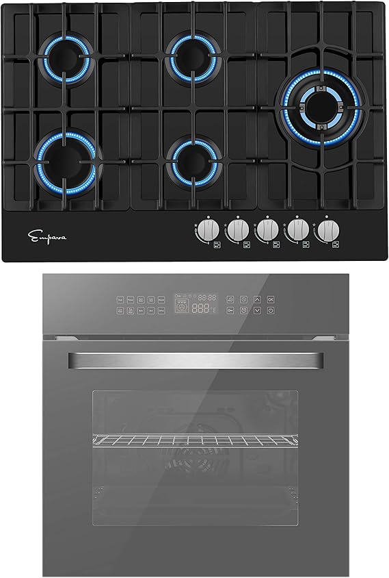 Empava 24 Inch Electric Single Wall Oven and 30 Inch Gas Cooktop Stove LPG/NG