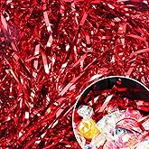 Ottwlli 150 Grams Red Crinkle Cut Paper Shred Filler, Sparkly Film PP Hamper Shreds for Gift Bag Basket Red Christmas Gift Filler Easter Grass Gift Box Filling
