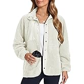 MAGCOMSEN Women's Fleece Jackets Fuzzy Button Down Sherpa Jacket Winter Warm Coat Casual Outwear with Pockets