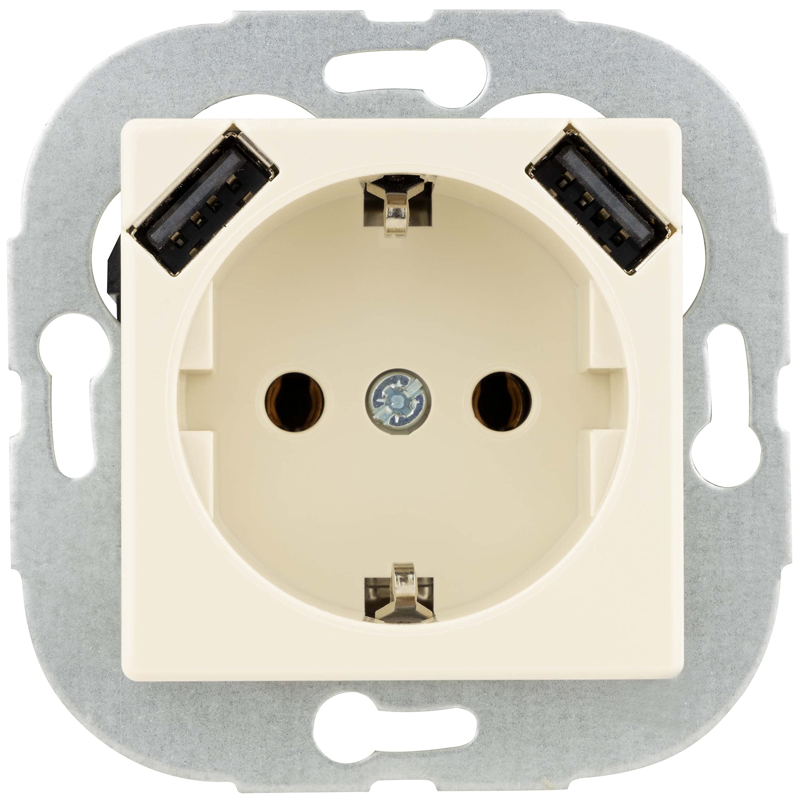REV 0236130206 Quadro Socket with 2 Ports max. 2.1 A, 5 VDC, 10.5 W, cr&egraveme-White, mit USB 1-fach