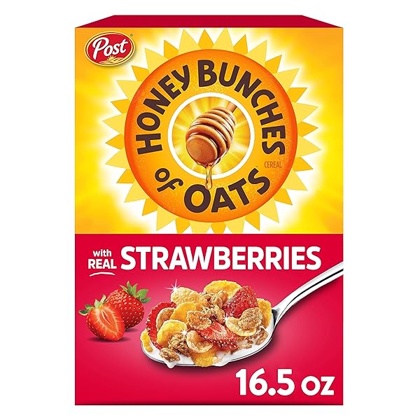 POST HONEY BUNCHES OF OATS WITH STRAWBERRIES BREAKFAST CEREAL, STRAWBERRY CEREAL WITH OATS AND GRANOLA CLUSTERS, 16.5 OZ BOX