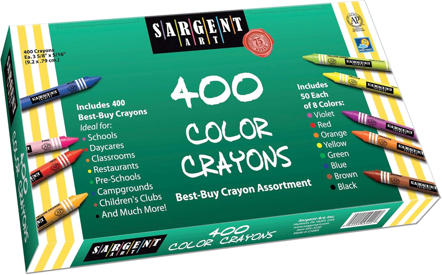 Sargent Art 400-Count Crayon Class Pack, Best-Buy Assortment, 3-5/8 Inch, 55-3220