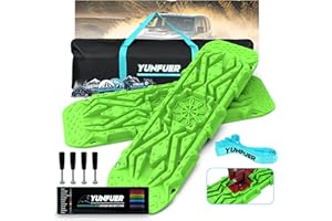 YUNFUER Recovery Traction Boards with Jack Base, Off Road Accessories 4x4 for Sand, Mud and Snow, Leashes, Mounting Kits, Carry Bag and Stickers Are Included (Green)
