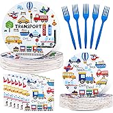Transportation Party Supplies - Theme Birthday Party Tableware Set with Plates, Napkins, and Forks
