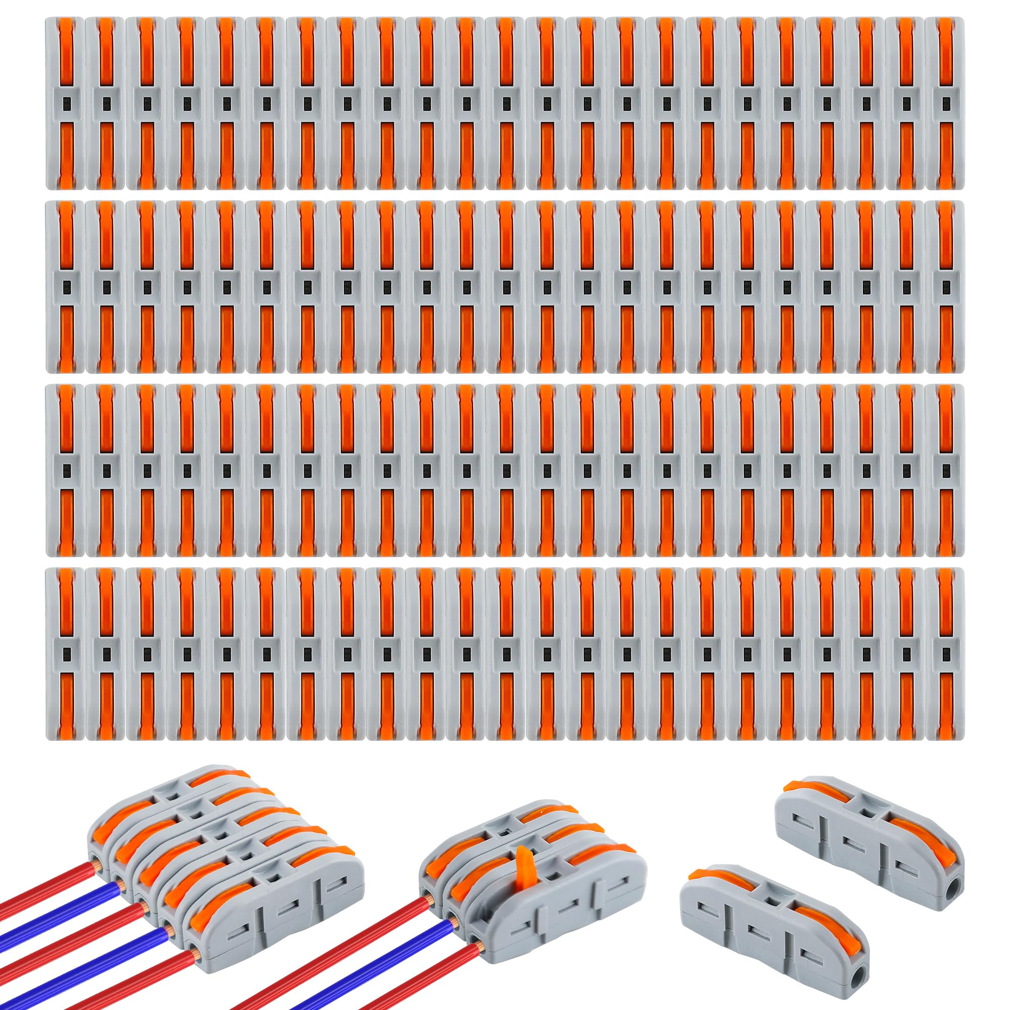 WENLISELL 120 Pcs Compact Wire Connectors, Split Push in Lever Nut Wire Connectors, 1 to 1 Inline Electrical Connector Blocks,1 Conductor DIY Lever Nut Assortment, 28-12AWG
