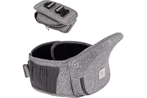 Bebamour Foldable Baby Carrier Hip Seat, Advanced Adjustable Waistband Extender Baby Hip Seat Carrier for 0-36 Month Baby (with Waistband Extender Grey)