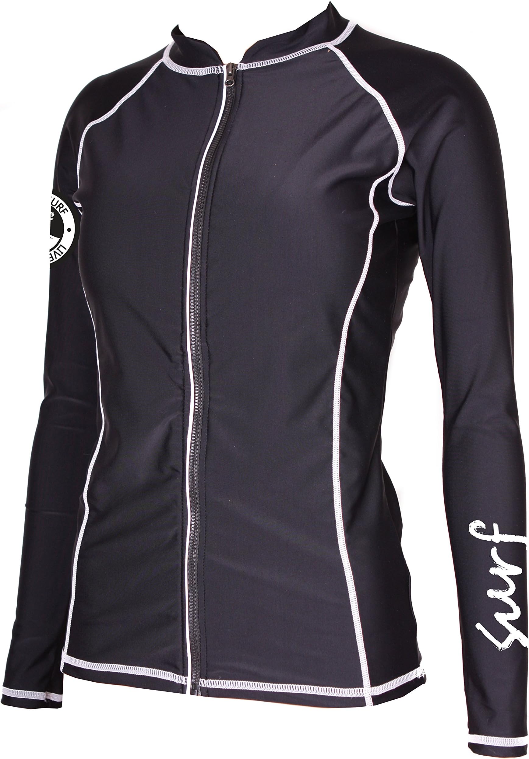 Nassau Sports Women's Long-Sleeve Zipper Front Rashguard Swim Surf Top X-Large Black