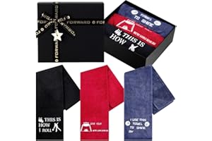 Newwiee 3 Pcs Christmas Funny Bowling Towel with Gift Box, Novelty Embroidered Patterned Bowling Ball Towel Gift Accessories for Men Dad Boyfriend Father's Day Christmas (Black, Grey, Red,Classic)
