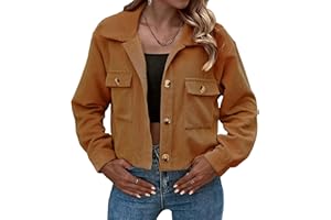 Zontroldy Womens Fashion Cropped Corduroy Plaid Shacket Jacket Button Down Long Sleeve Crop Shirts Jackets Tops