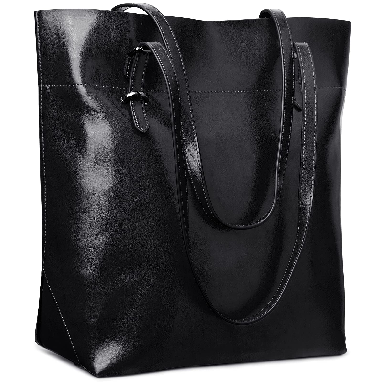 S-Zone Vintage Genuine Leather Tote Shoulder Bag Handbag Big Large Capacity, Black, L