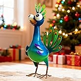 Ratuor Metal Peacock Statue Garden Decor Cartoon Peacock with Bobbling Eyes Yard Art Lawn Patio Decoration Outdoor Sculpture for Housewarming Birthday Wedding