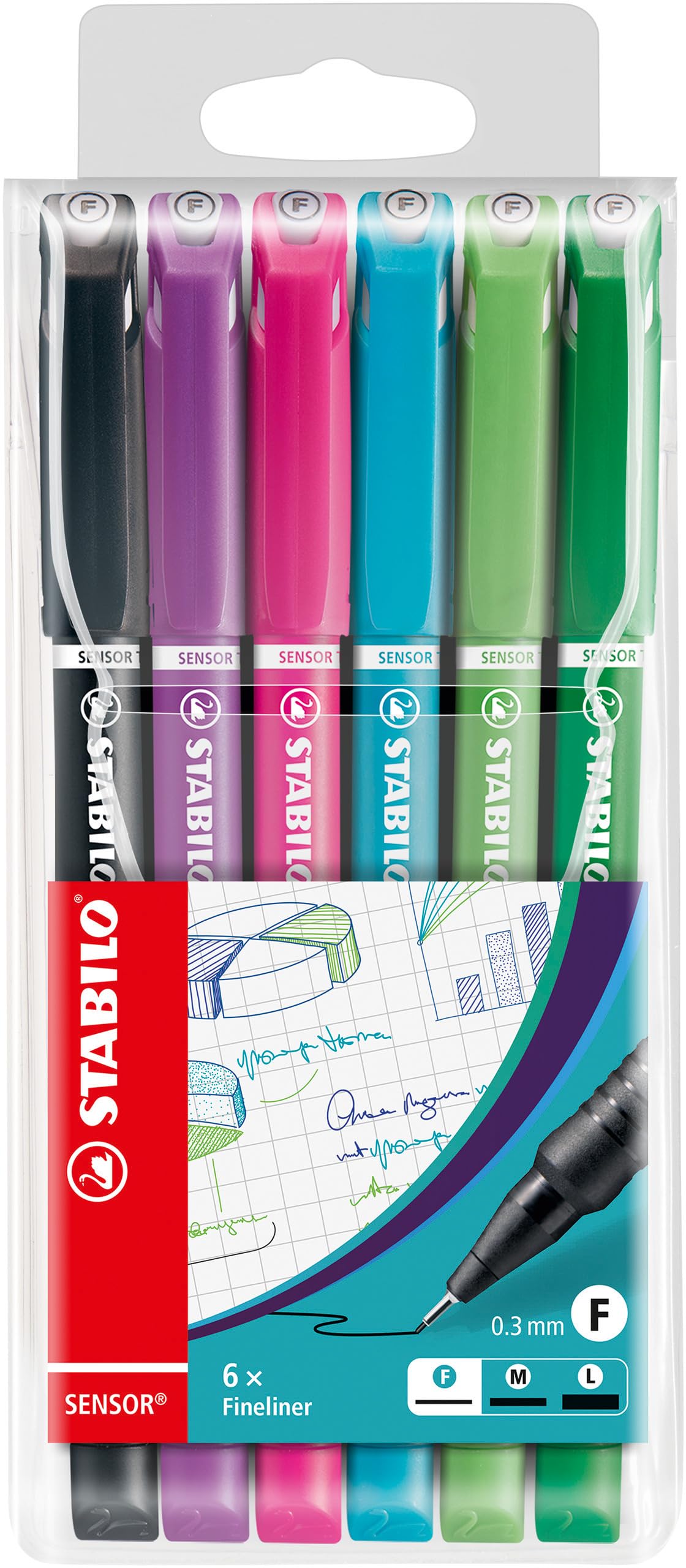 STABILO Fineliner SENSOR F - Wallet of 6 - Assorted Colours
