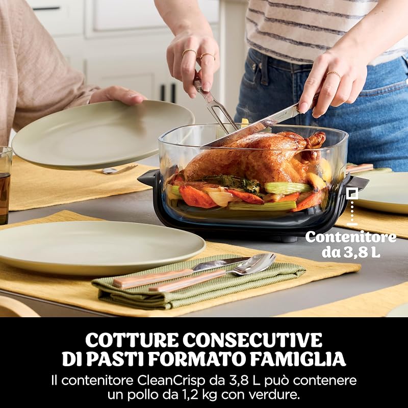 CRISPi Friggitrice ad aria portatile 4 in 1, 3,8L / 2,3L / 1,4 L, : frigge, arrostisce, mantiene caldo, dora, compatta, 6 porzioni, 3 contenitori in vetro con coperchi, 1700 W, verde, FN103EUGN — foto 6 di 8