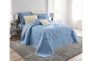 BrylaneHome Bedding Lightweight All Season Modern Amelia Quilted Damask Oversized Ultra Soft Bedspread - Twin, Ashley Blue