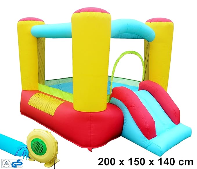 Hüpfburg mit Bogen Komplett-Set Outdoor aufblasbar bunt 200x150x140cm TÜV/GS Gebläse 250 Watt, Tragetasche, große Springburg 
