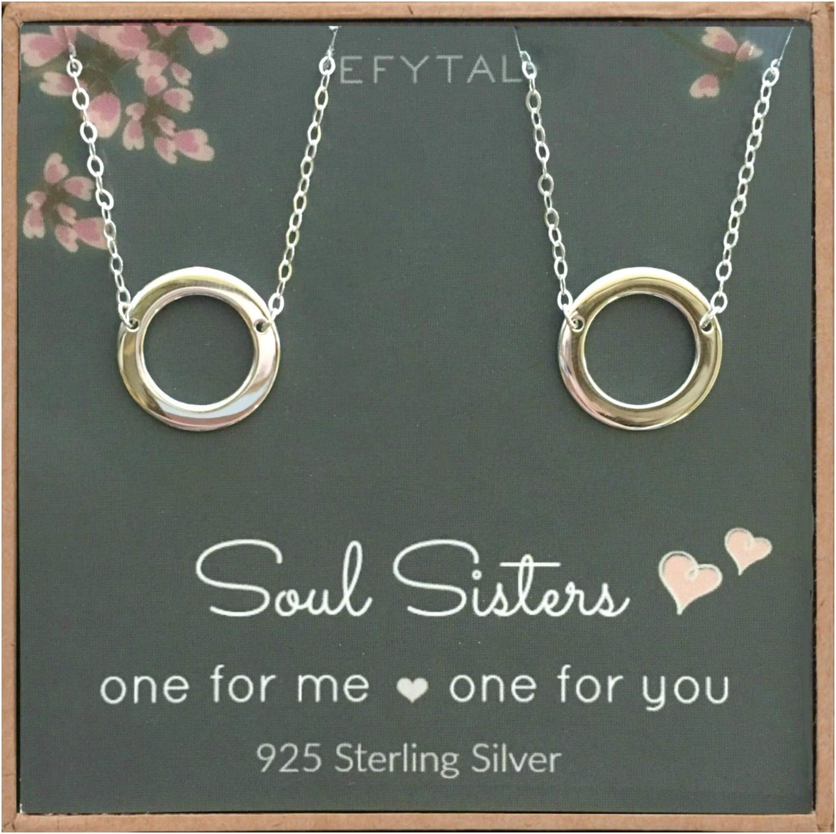 EFYTAL Best Friend Necklace Set, Sterling Silver Infinity Circle 2 Matching Friendship Necklaces for Soul Sisters, Unbiological Sisters or BFF Gift Ideas