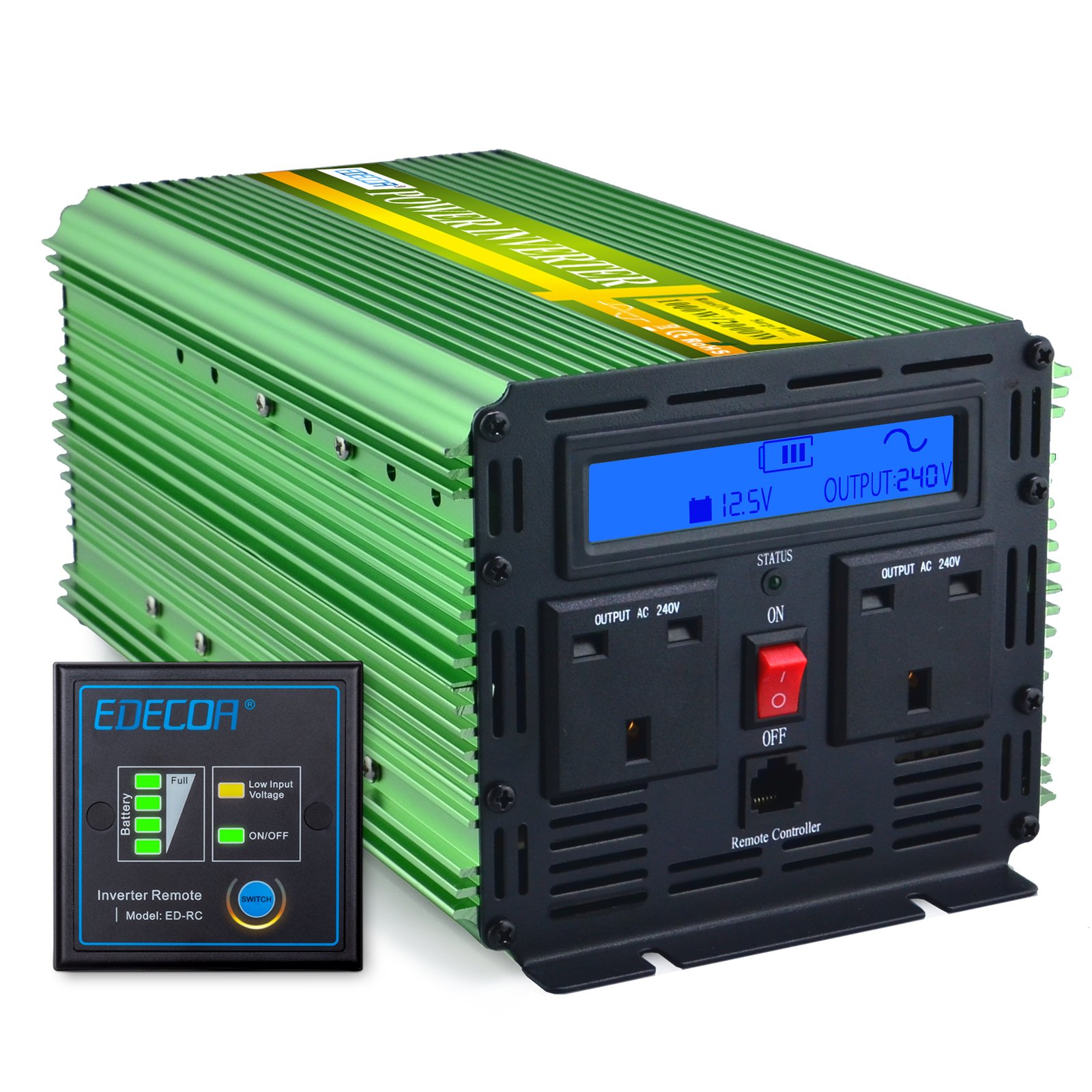 EDECOA 1000W Peak 2000W Pure Sine Wave Power Inverter DC 12V to AC 240V