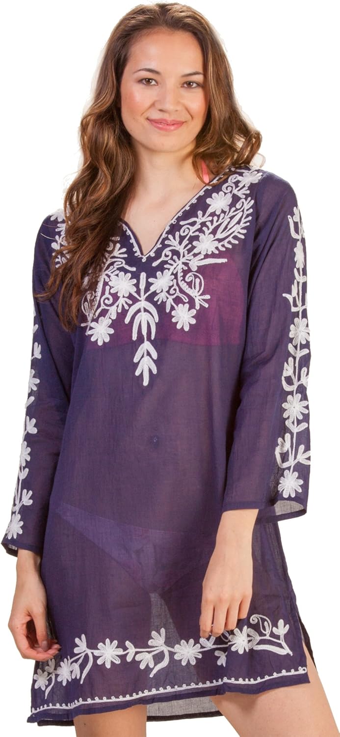 Highness Long Sleeve Cotton Beach Tunic Navy, Large/XLarge (1216) at
