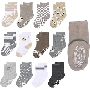 The Peanutshell Soothing Neutrals Grip Socks 12pk, Cotton Baby Socks