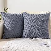 Pallene Spring Blue Grey Throw Pillow Covers 20x20 Set of 2, Soft Plush Faux Fur Decorative Couch Pillow Covers for Sofa Bed Living Room Pillow Cases with 3D Diamond Pattern