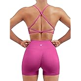 SUUKSESS Women Seamless Workout Sets Strappy Sports Bra High Waist Booty Shorts Outfits